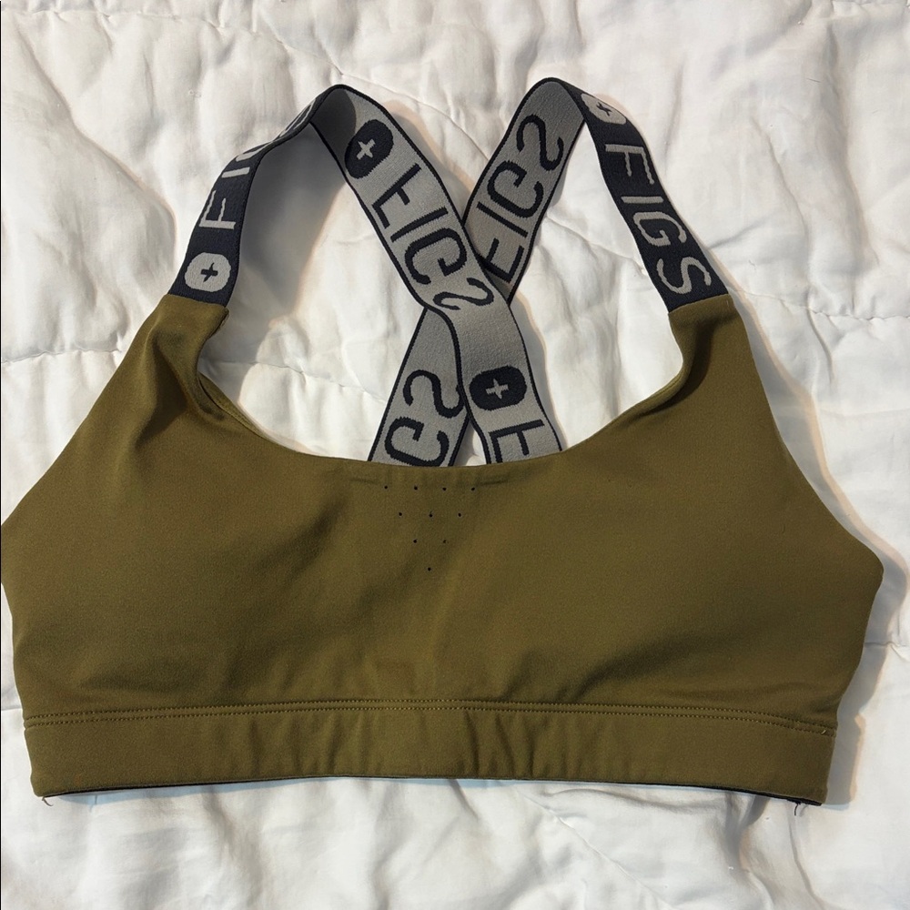 Figs Olive Sports Bra with Black Straps